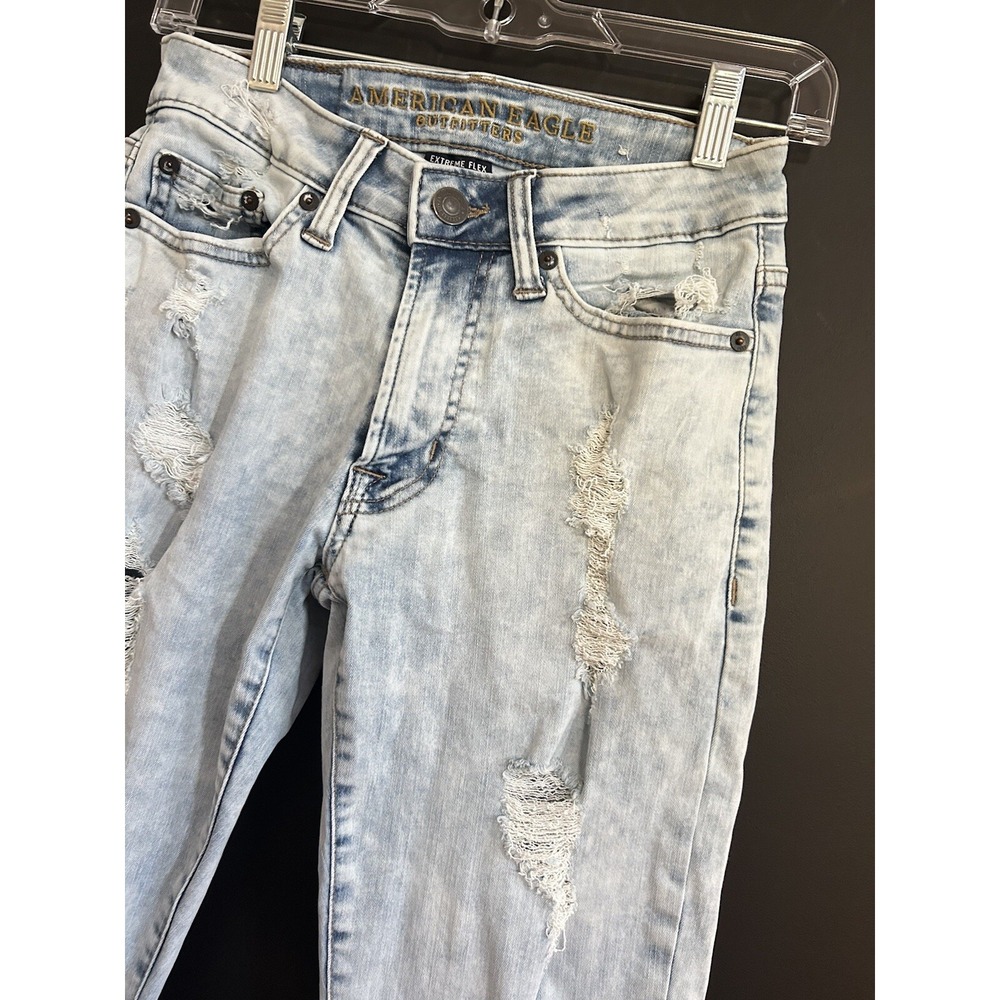 American Eagle Mens Jeans Extreme Flex Slim 26x28 Acid Wash Destroyed Skater AE